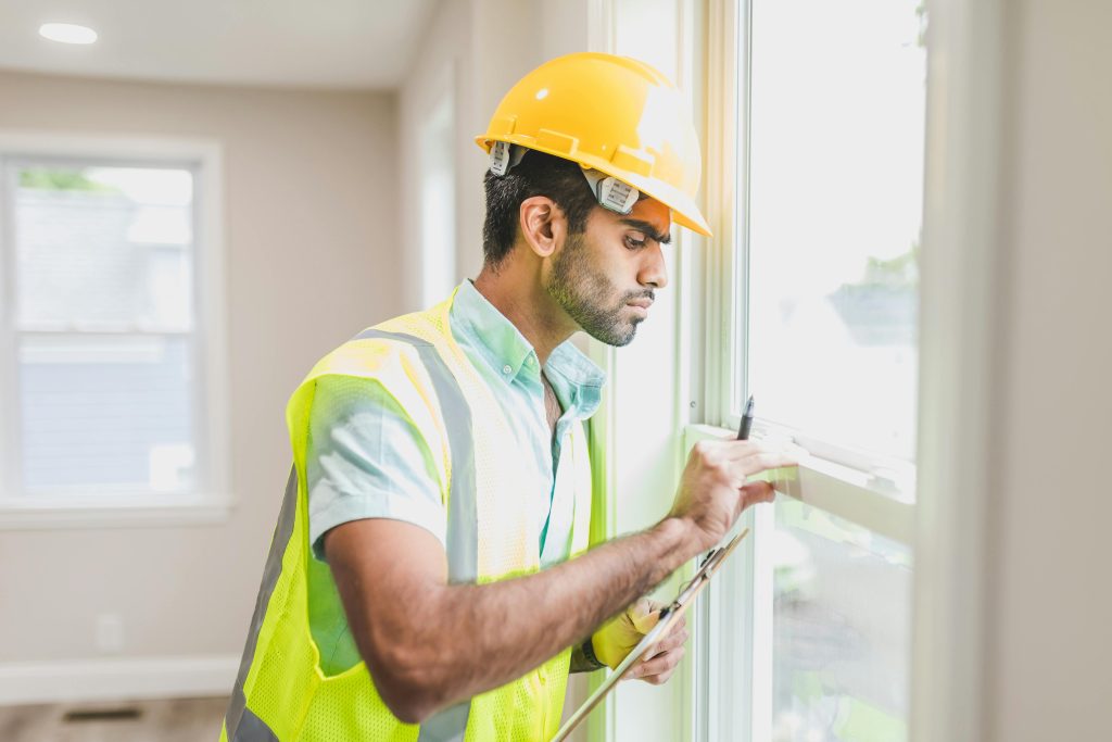 a construction worker wearing a hard hat